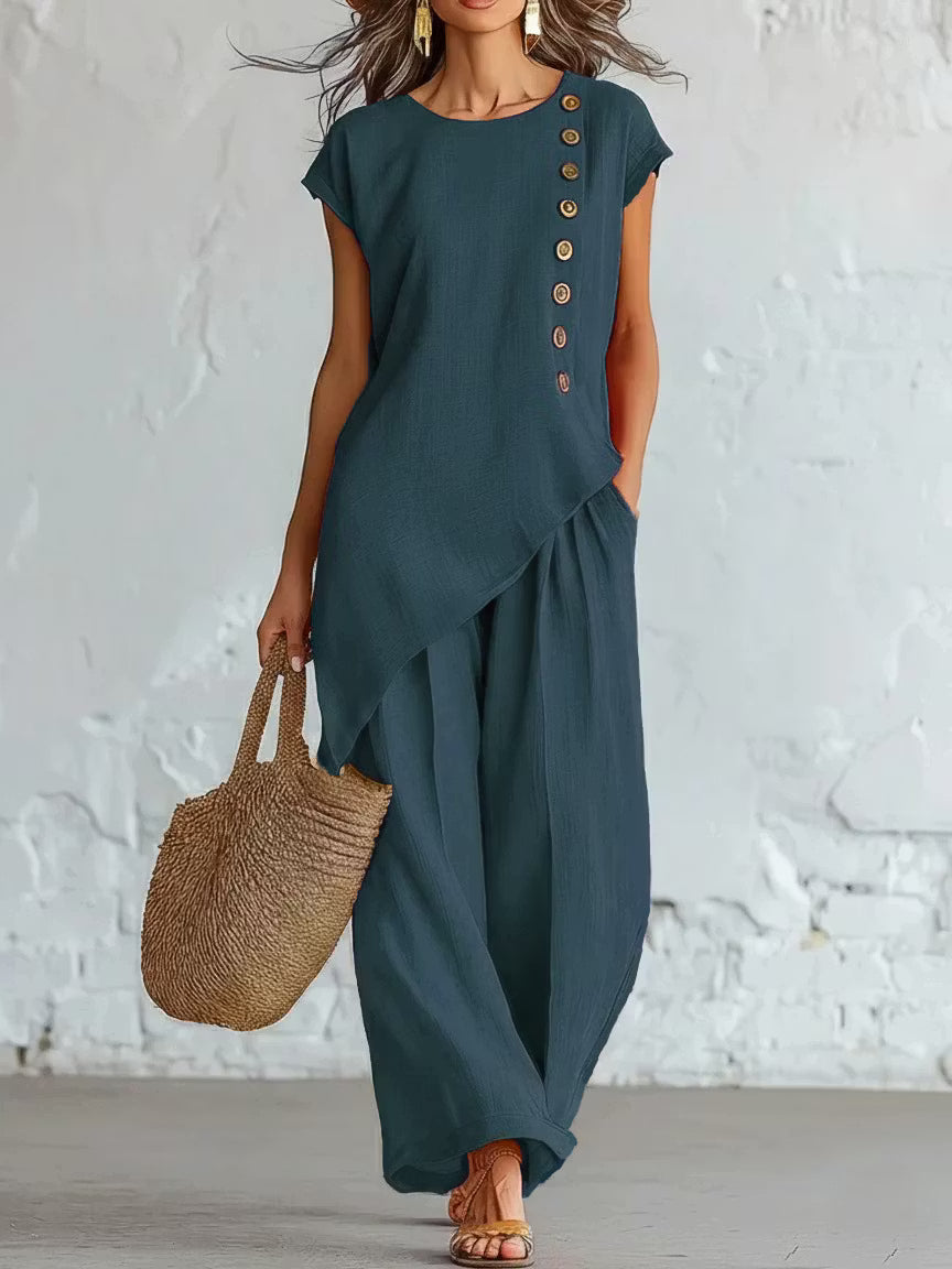 Elara – Asymmetrical Two-Piece Wide-Leg Set