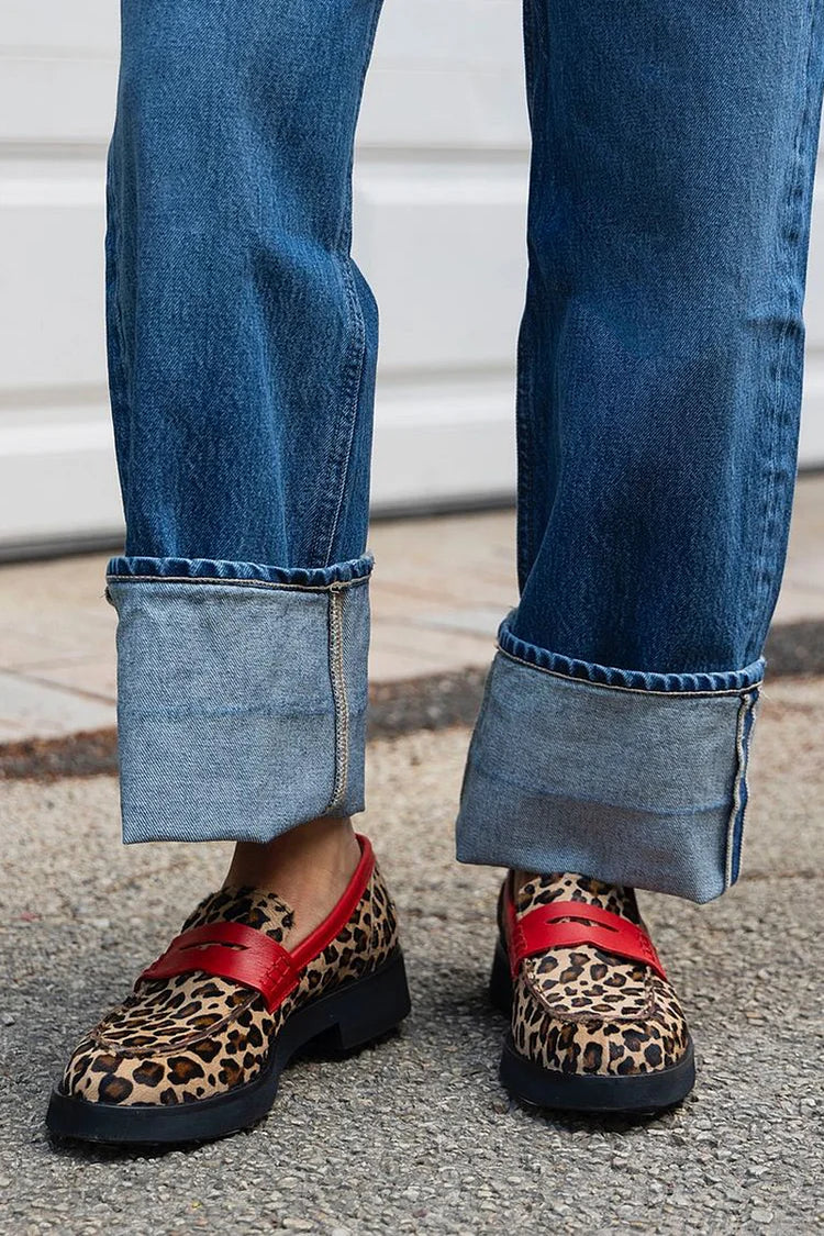 Geneva | Leopard Print Loafer With Red Detail