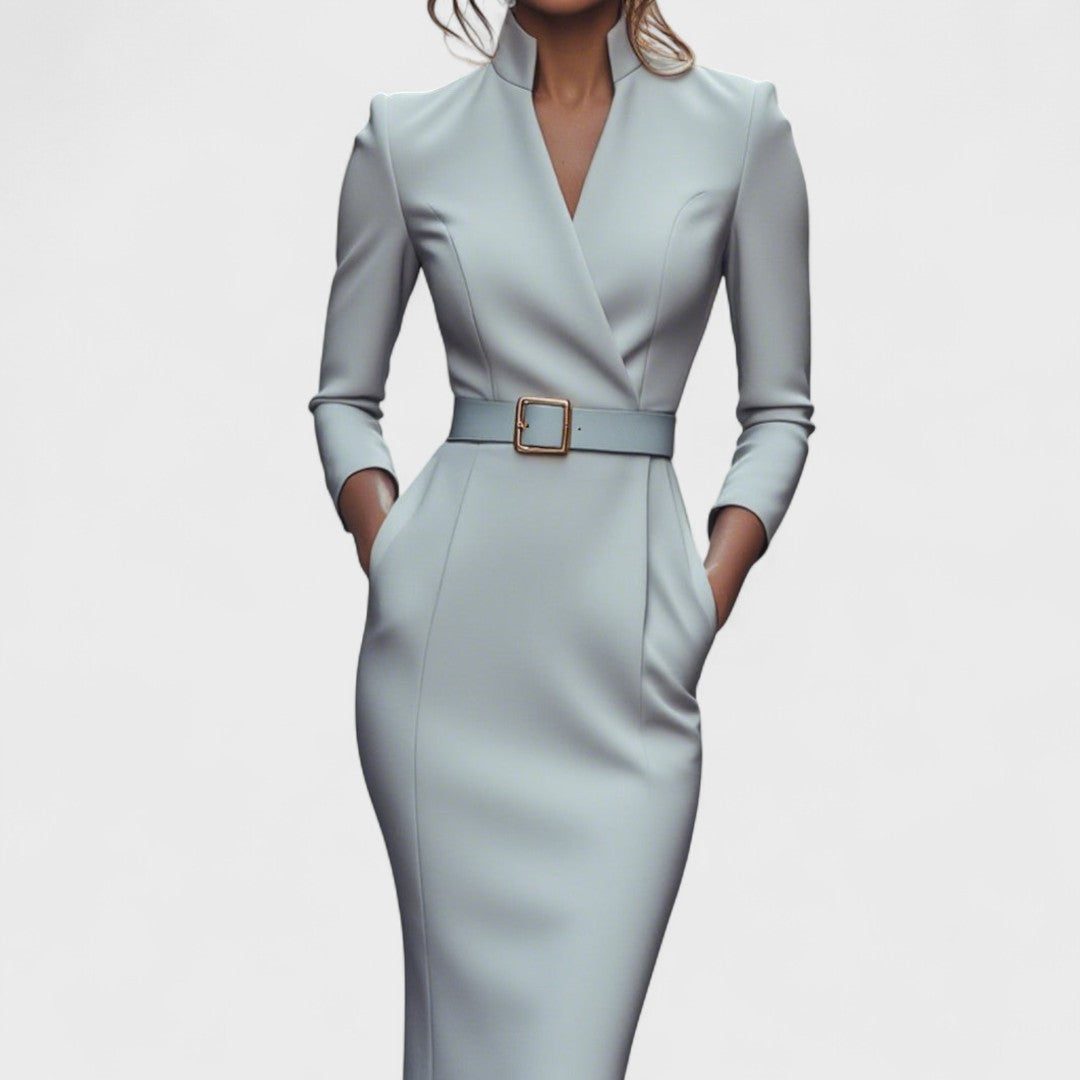 Lunori™ | Mandarin Luxe – Maxi dress with belt