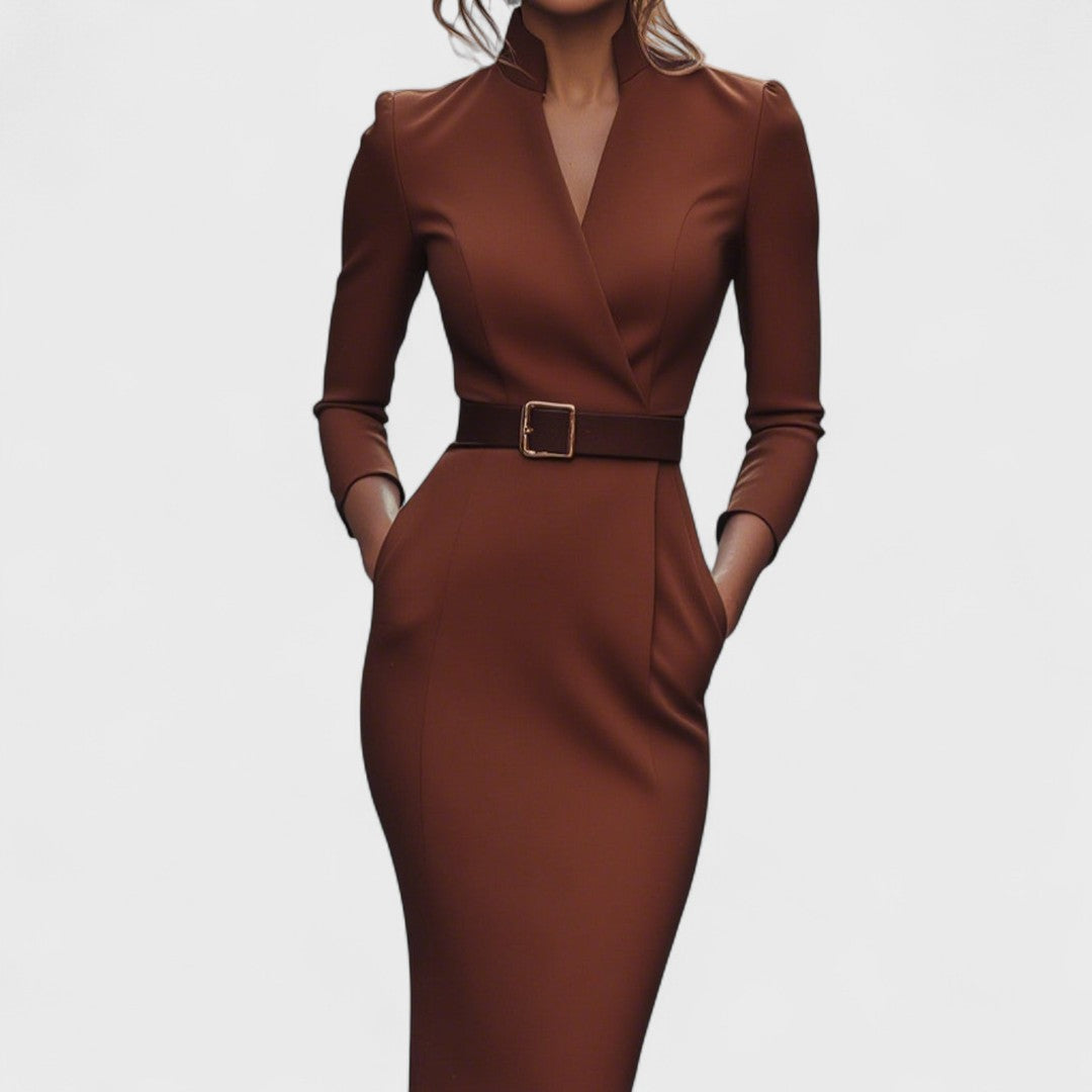Lunori™ | Mandarin Luxe – Maxi dress with belt