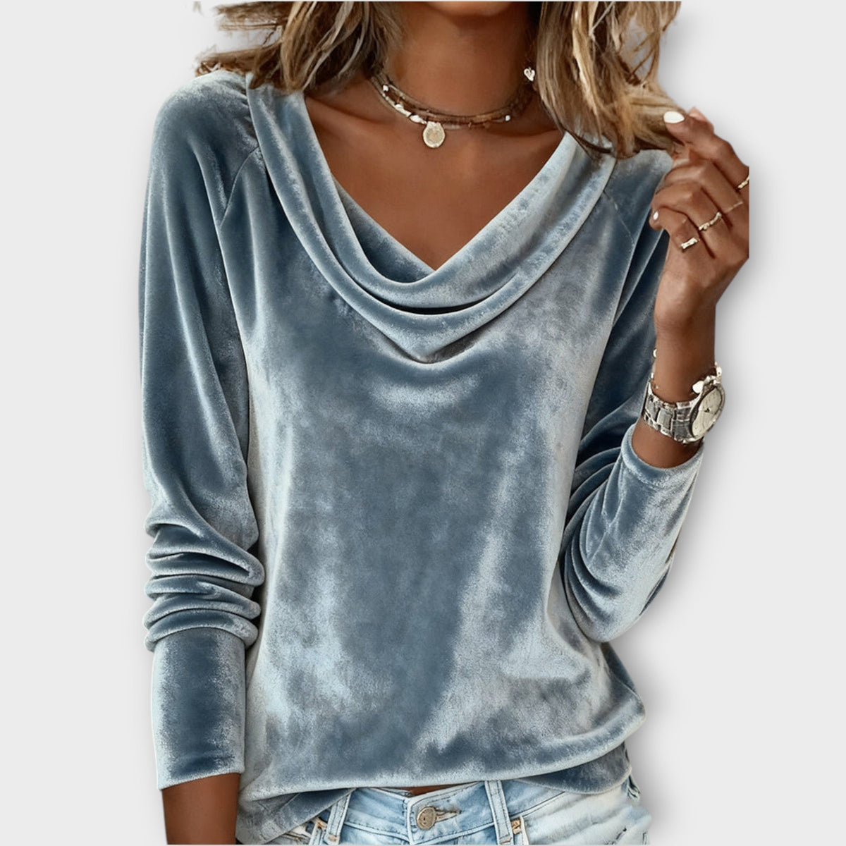 Velvet Draped Neck Top
