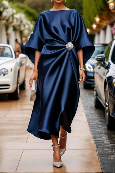 Yuna | Luksusowa Satynowa Sukienka Długa z Połyskiem