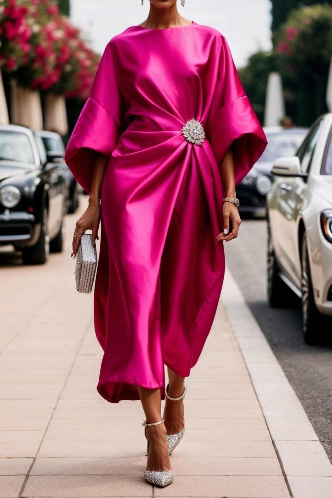 Yuna | Luksusowa Satynowa Sukienka Długa z Połyskiem