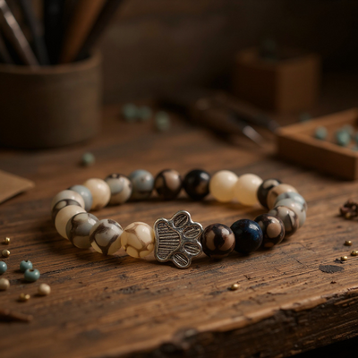 Beaded Paw Bracelet – Natural Stone Design