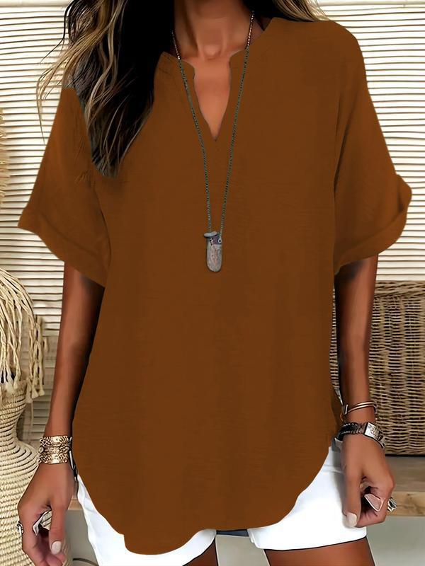 Xalina - Soft-Touch Notched-Neck Blouse
