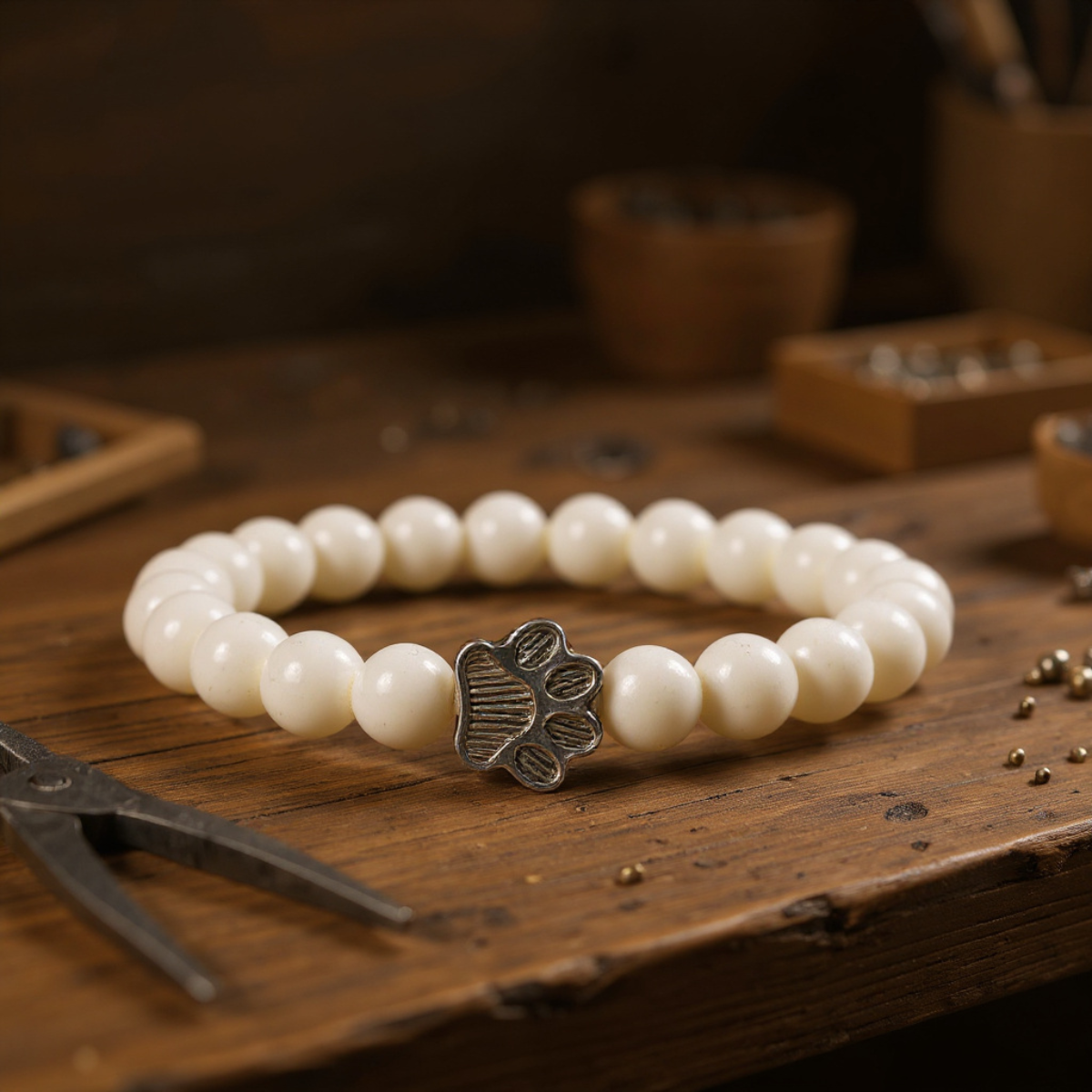 Beaded Paw Bracelet – Natural Stone Design
