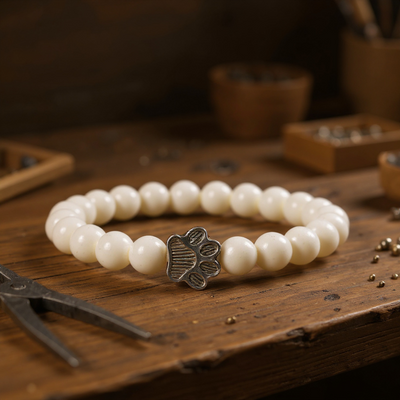 Beaded Paw Bracelet – Natural Stone Design