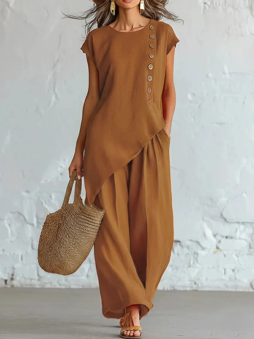 Elara – Asymmetrical Two-Piece Wide-Leg Set