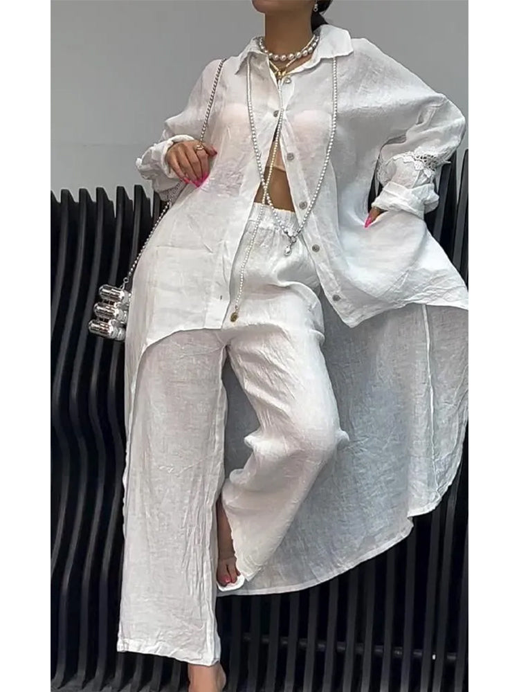 Long Sleeve Top and Pants Set with Irregular Hem