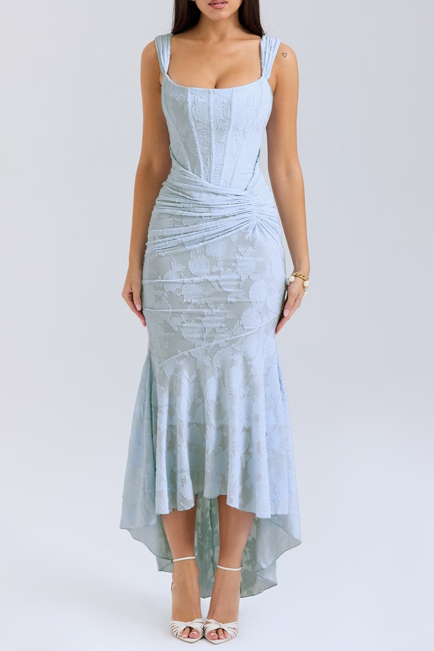 Elin | Niebieska sukienka maxi w kwiaty