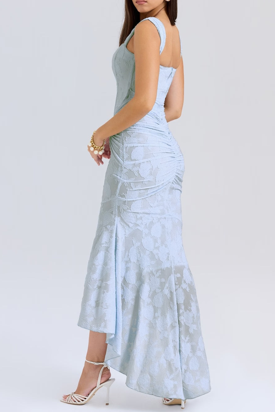 Elin | Niebieska sukienka maxi w kwiaty