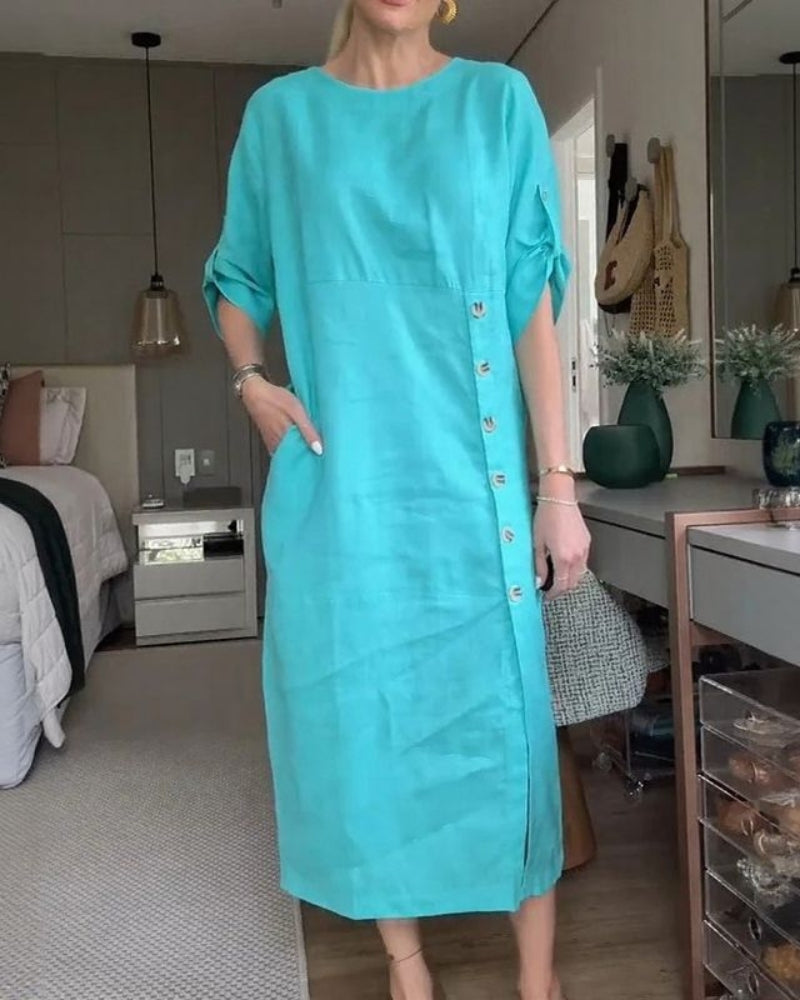 Saroma | Midi Sukienka z bawełny i linu