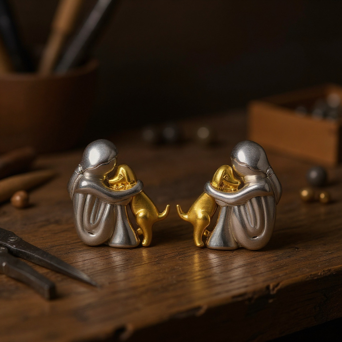 Silver and Gold Two-Tone Hug Earrings