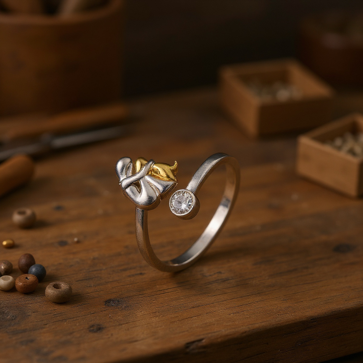 925 Sterling Silver Dog Ring wit Zirconia – Adjustable & Handmade