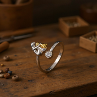 925 Sterling Silver Dog Ring wit Zirconia – Adjustable & Handmade