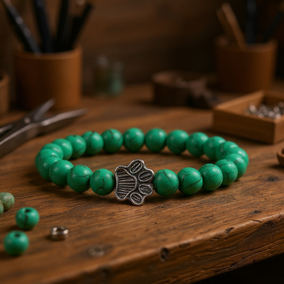 Beaded Paw Bracelet – Natural Stone Design