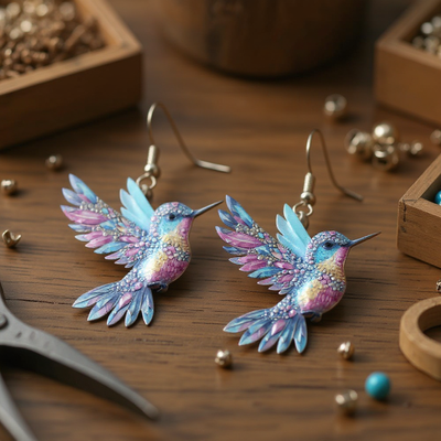 Acrylic Hummingbird Dangle Earrings – Bright 2D Bird Design