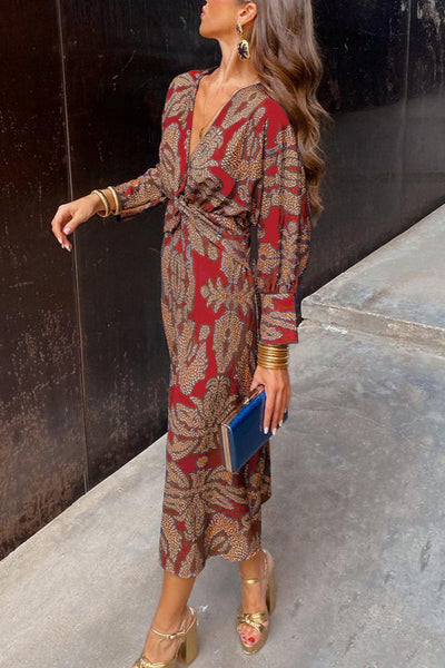 Liva | Vintage Draped Long Sleeve Midi Dress