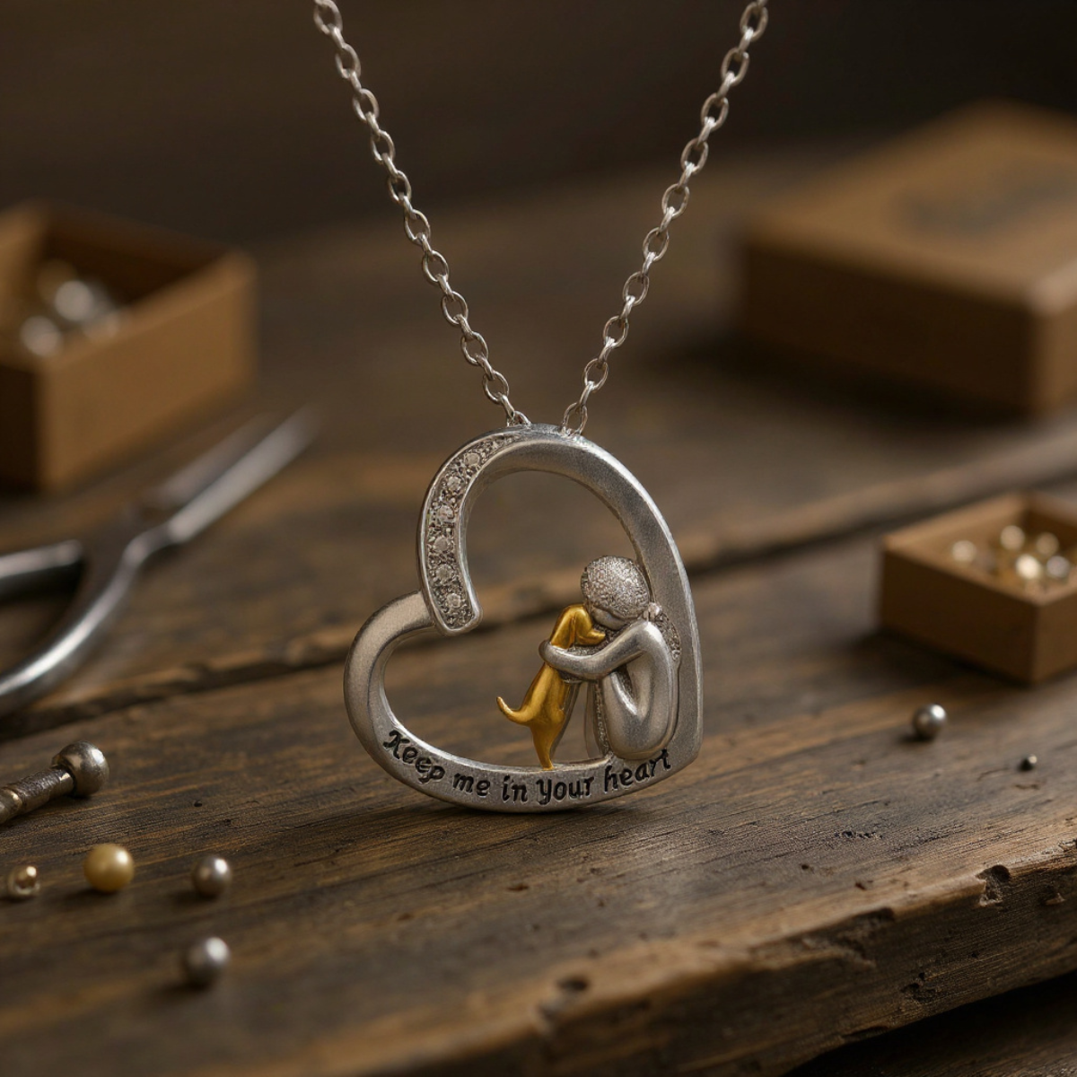 925 Sterling Silver Necklace – Heart & Dog Design with Zirconia