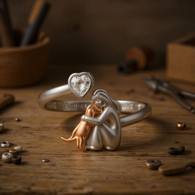 Adjustable Dog Ring in 925 Sterling Silver – “Always in My Heart” with Zirconia