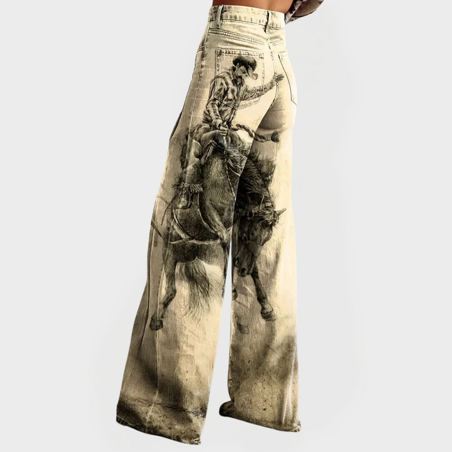 Stylish Jeans with Wide Legs and Pattern