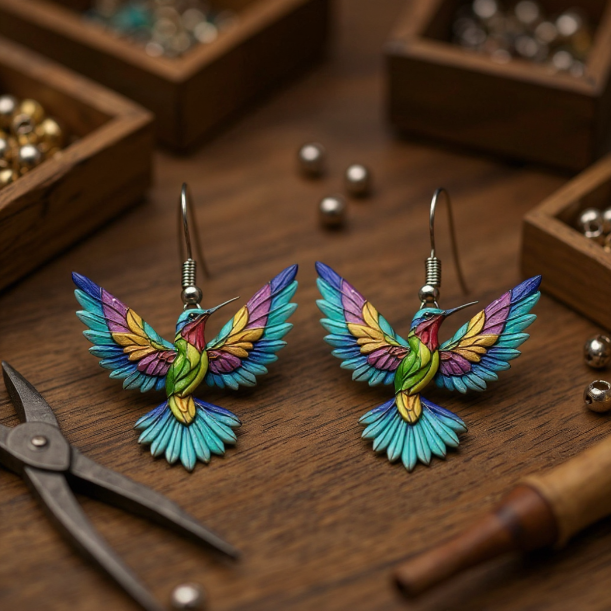 Acrylic Hummingbird Dangle Earrings – Bright 2D Bird Design