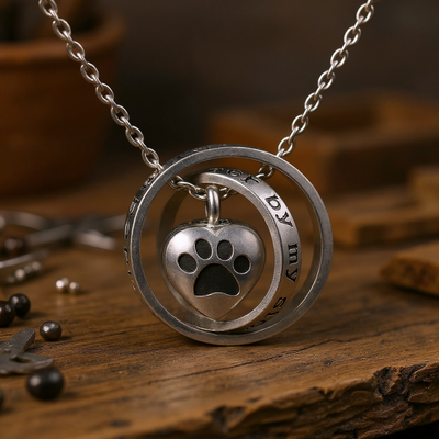 "No Longer By My Side, Forever In My Heart" – Stainless Steel Urn Paw Necklace