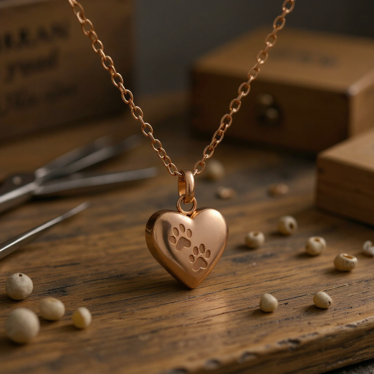 Pet Memorial Urn Necklace – Heart-Shaped Pendant with Paw Engraving