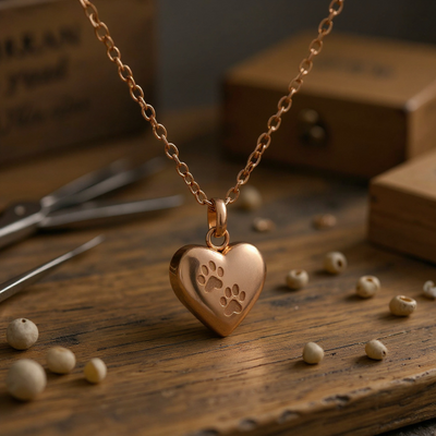 Pet Memorial Urn Necklace – Heart-Shaped Pendant with Paw Engraving