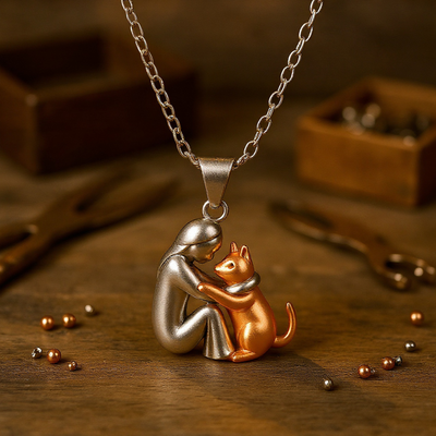 Cat Hug Pendant Necklace
