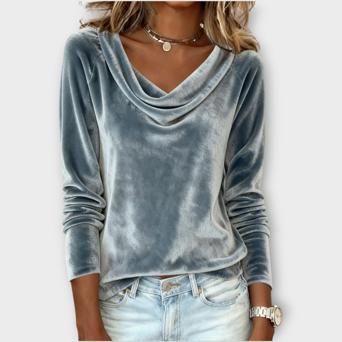 Velvet Draped Neck Top
