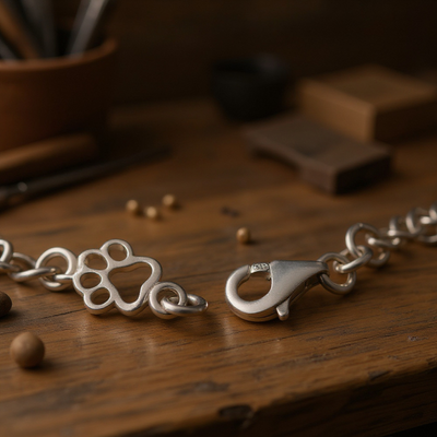 Limited Edition Pure Silver Dog Paw and Bone Charms Bracelet