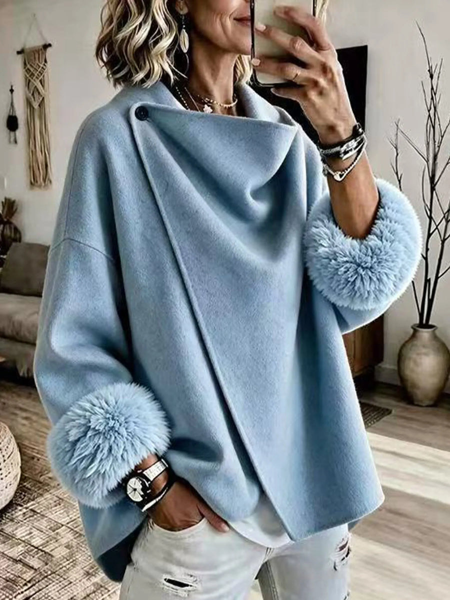 Mikila - Asymmetrical Wool Blend Jacket with Faux Fur Lapel