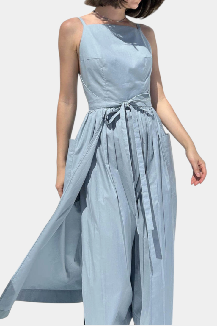 Alina | Dezi Długa Sukienka Bez Ramiączek z Regulowanymi Sznurkami Bocznie