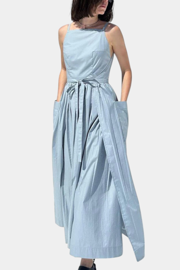 Alina | Dezi Długa Sukienka Bez Ramiączek z Regulowanymi Sznurkami Bocznie