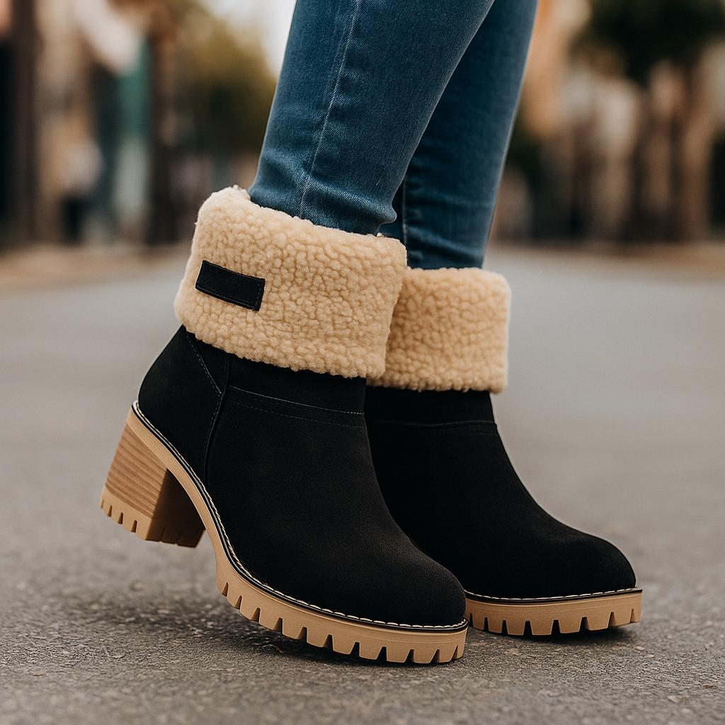 Sienna Ankle Boots | Fur Trim Block Heel Ankle Boots