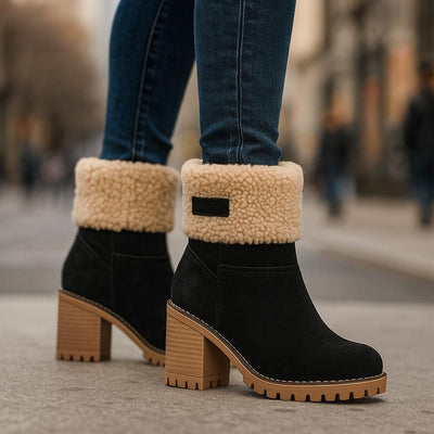Sienna Ankle Boots | Fur Trim Block Heel Ankle Boots