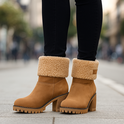 Sienna Ankle Boots | Fur Trim Block Heel Ankle Boots