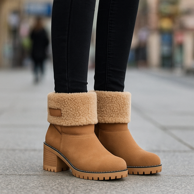 Sienna Ankle Boots | Fur Trim Block Heel Ankle Boots