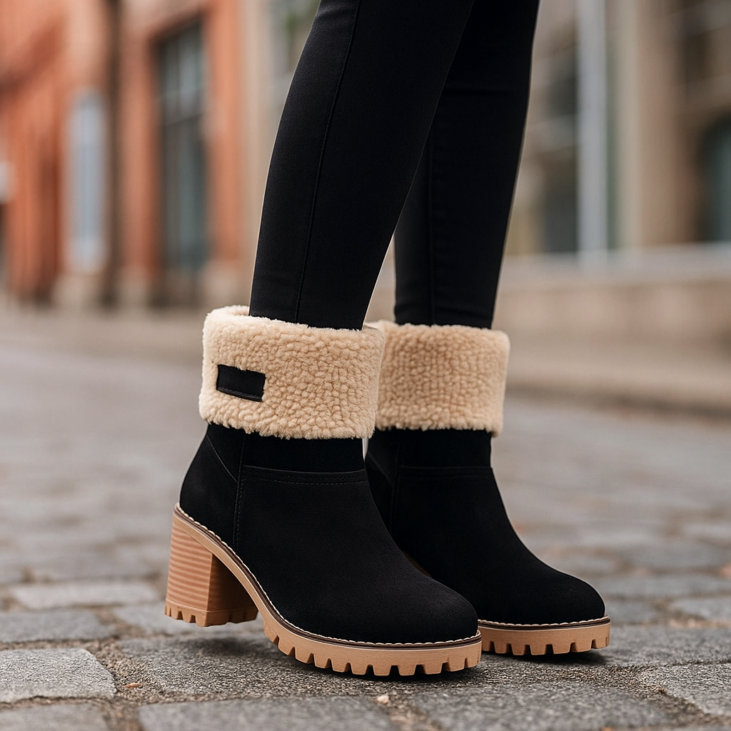 Sienna Ankle Boots | Fur Trim Block Heel Ankle Boots