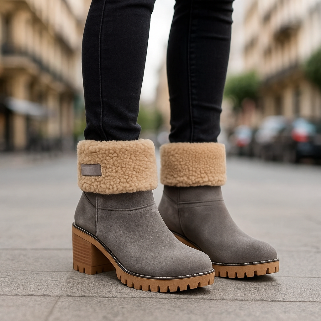 Sienna Ankle Boots | Fur Trim Block Heel Ankle Boots
