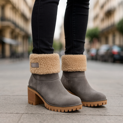 Sienna Ankle Boots | Fur Trim Block Heel Ankle Boots