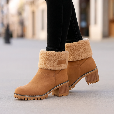 Sienna Ankle Boots | Fur Trim Block Heel Ankle Boots