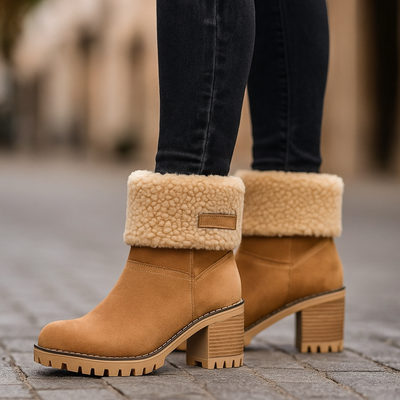 Sienna Ankle Boots | Fur Trim Block Heel Ankle Boots