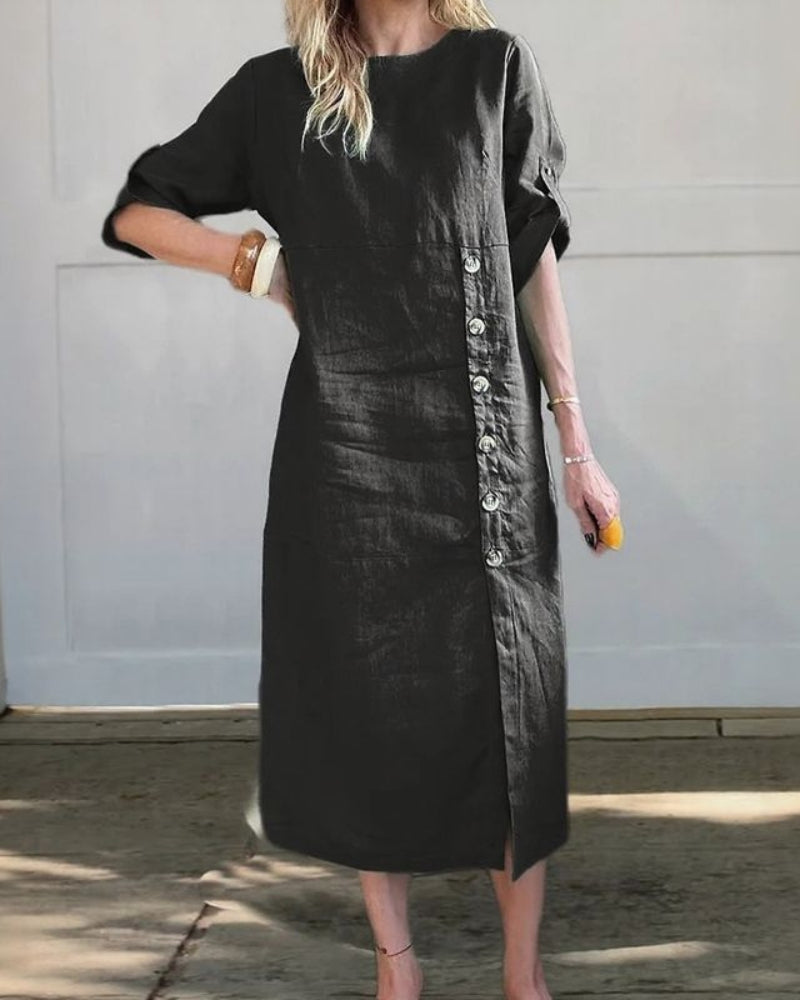 Saroma | Midi Sukienka z bawełny i linu