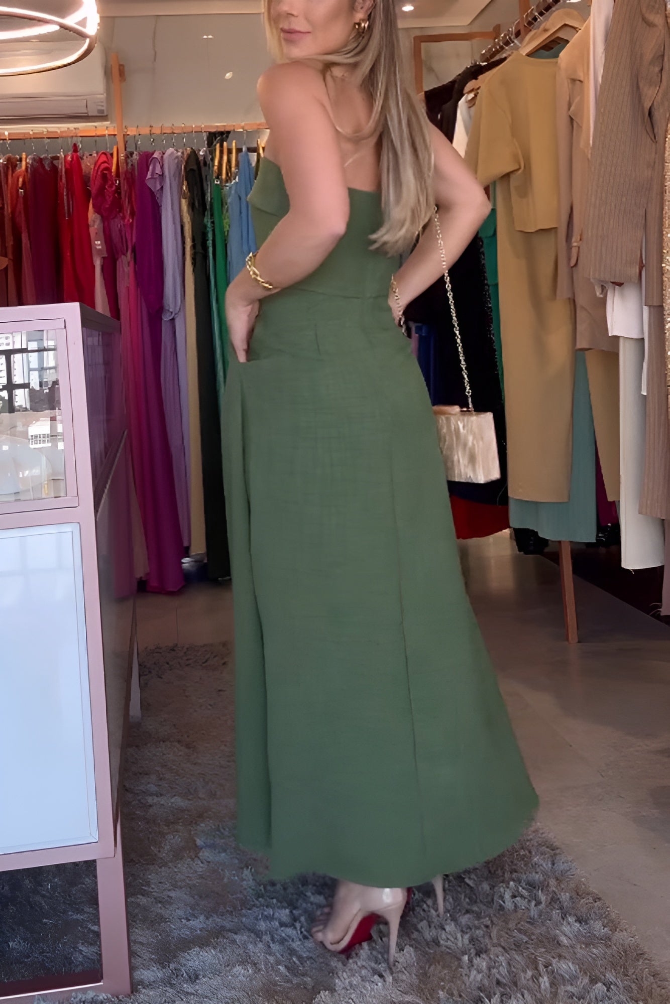 Fenna | Elegancka Sukienka Midi Bez Ramiączek