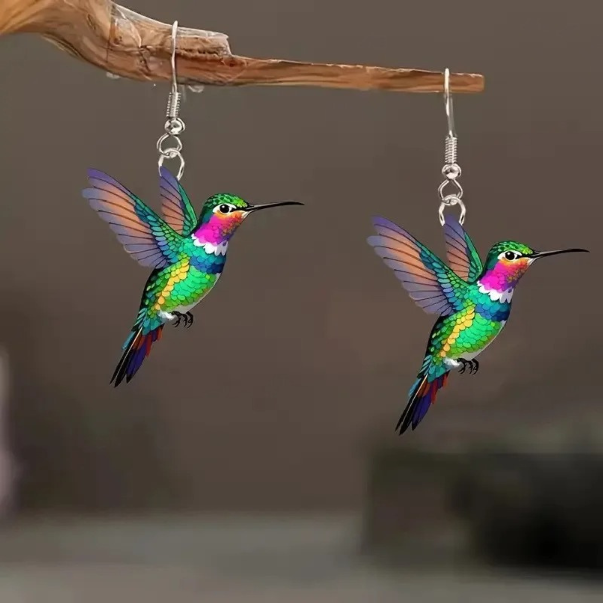 Acrylic Hummingbird Dangle Earrings – Bright 2D Bird Design