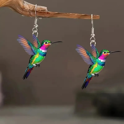 Acrylic Hummingbird Dangle Earrings – Bright 2D Bird Design