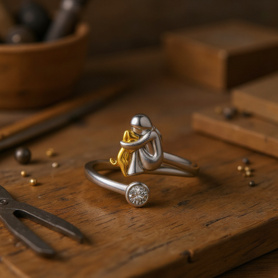 925 Sterling Silver Dog Ring wit Zirconia – Adjustable & Handmade