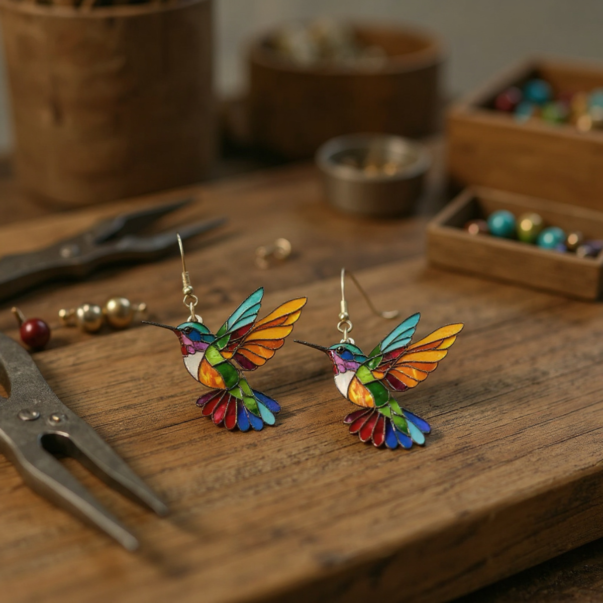 Acrylic Hummingbird Dangle Earrings – Bright 2D Bird Design